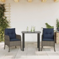 vidaXL 3 Piece Patio Dining Set with Cushions Gray Poly Rattan