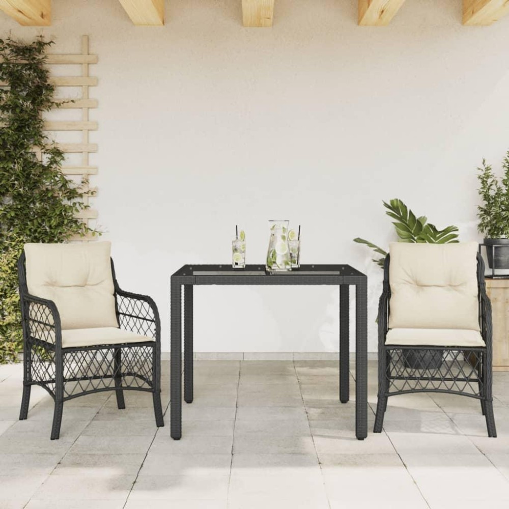 vidaXL 3 Piece Bistro Set with Cushions Black Poly Rattan