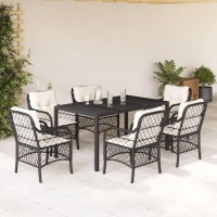 vidaXL 7 Piece Patio Dining Set with Cushions Black Poly Rattan