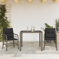 vidaXL 3 Piece Bistro Set with Cushions Gray Poly Rattan