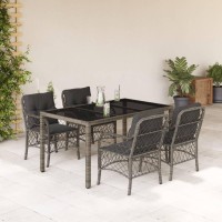 vidaXL 5 Piece Patio Dining Set with Cushions Gray Poly Rattan