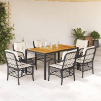 vidaXL 7 Piece Patio Dining Set with Cushions Black Poly Rattan