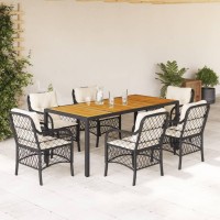 vidaXL 7 Piece Patio Dining Set with Cushions Black Poly Rattan