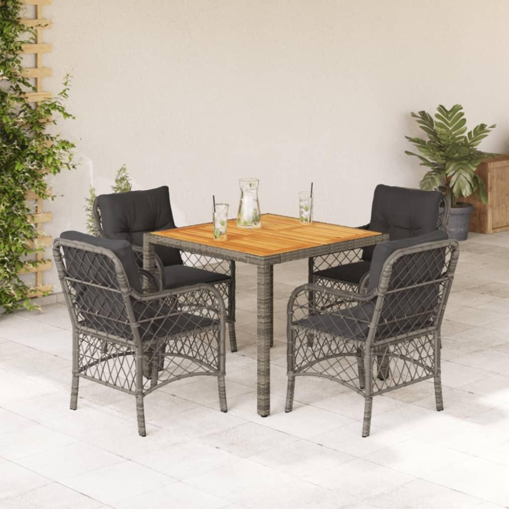 vidaXL 5 Piece Patio Dining Set with Cushions Gray Poly Rattan