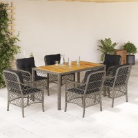 vidaXL 7 Piece Patio Dining Set with Cushions Gray Poly Rattan