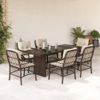 vidaXL 7 Piece Patio Dining Set with Cushions Brown Poly Rattan