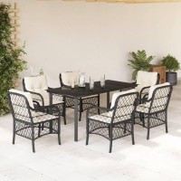 vidaXL 7 Piece Patio Dining Set with Cushions Black Poly Rattan