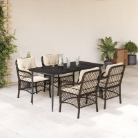 vidaXL 5 Piece Patio Dining Set with Cushions Brown Poly Rattan