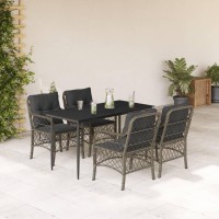 vidaXL 5 Piece Patio Dining Set with Cushions Gray Poly Rattan