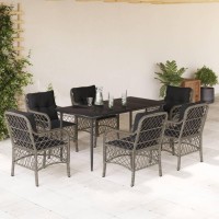 vidaXL 7 Piece Patio Dining Set with Cushions Gray Poly Rattan