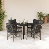 vidaXL 5 Piece Patio Dining Set with Cushions Gray Poly Rattan