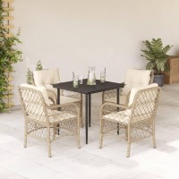 vidaXL 5 Piece Patio Dining Set with Cushions Beige Poly Rattan