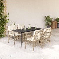 vidaXL 5 Piece Patio Dining Set with Cushions Beige Poly Rattan