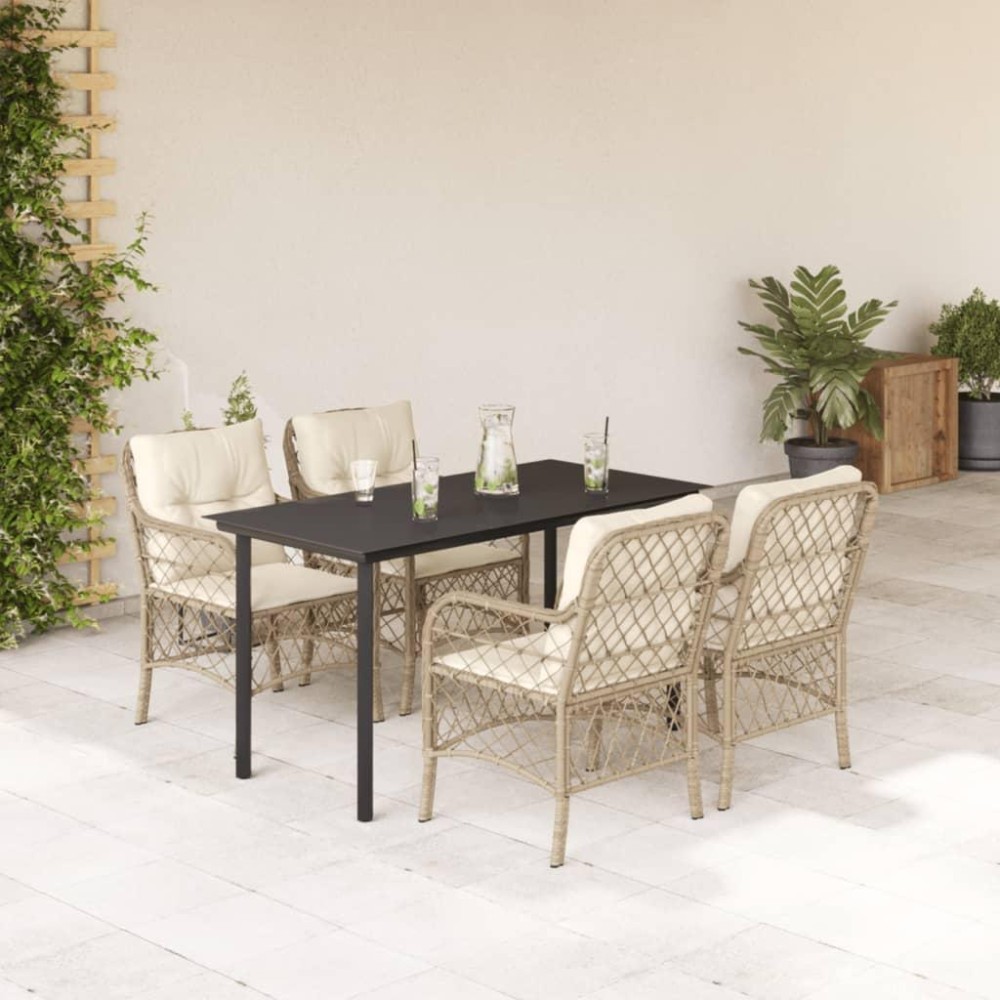 vidaXL 5 Piece Patio Dining Set with Cushions Beige Poly Rattan