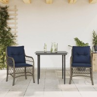 vidaXL 3 Piece Bistro Set with Cushions Gray Poly Rattan