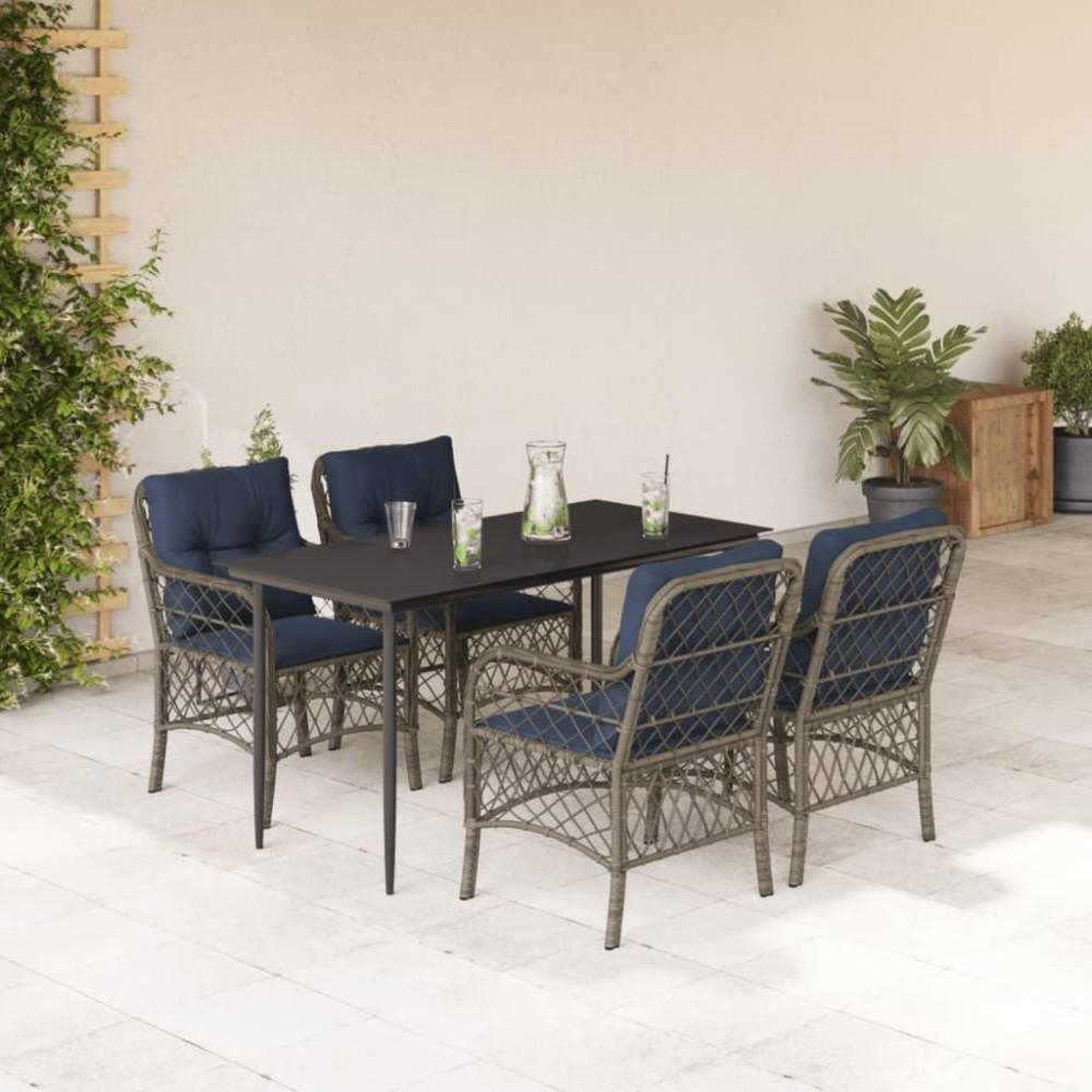 vidaXL 5 Piece Patio Dining Set with Cushions Gray Poly Rattan