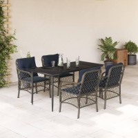 vidaXL 5 Piece Patio Dining Set with Cushions Gray Poly Rattan