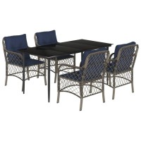 vidaXL 5 Piece Patio Dining Set with Cushions Gray Poly Rattan