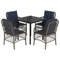 vidaXL 5 Piece Patio Dining Set with Cushions Gray Poly Rattan