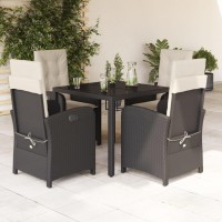 vidaXL 5 Piece Patio Dining Set with Cushions Black Poly Rattan