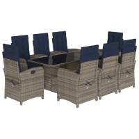 vidaXL 9 Piece Patio Dining Set with Cushions Gray Poly Rattan