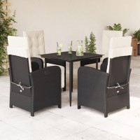 vidaXL 5 Piece Patio Dining Set with Cushions Black Poly Rattan