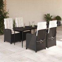 vidaXL 5 Piece Patio Dining Set with Cushions Black Poly Rattan