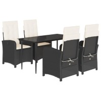 vidaXL 5 Piece Patio Dining Set with Cushions Black Poly Rattan