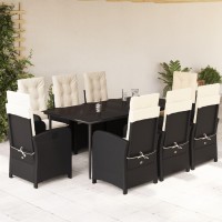 vidaXL 9 Piece Patio Dining Set with Cushions Black Poly Rattan