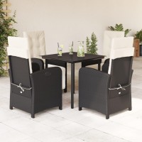 vidaXL 5 Piece Patio Dining Set with Cushions Black Poly Rattan