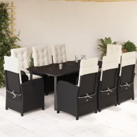 vidaXL 9 Piece Patio Dining Set with Cushions Black Poly Rattan