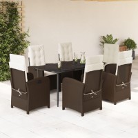 vidaXL 7 Piece Patio Dining Set with Cushions Brown Poly Rattan