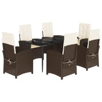 vidaXL 7 Piece Patio Dining Set with Cushions Brown Poly Rattan