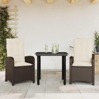 vidaXL 3 Piece Patio Dining Set with Cushions Brown Poly Rattan