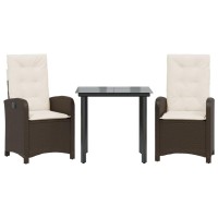 vidaXL 3 Piece Patio Dining Set with Cushions Brown Poly Rattan