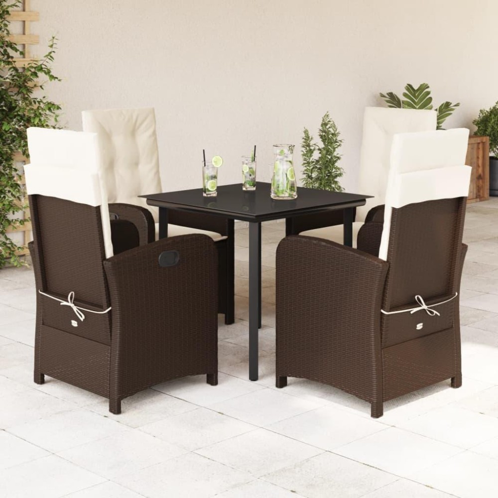 vidaXL 5 Piece Patio Dining Set with Cushions Brown Poly Rattan