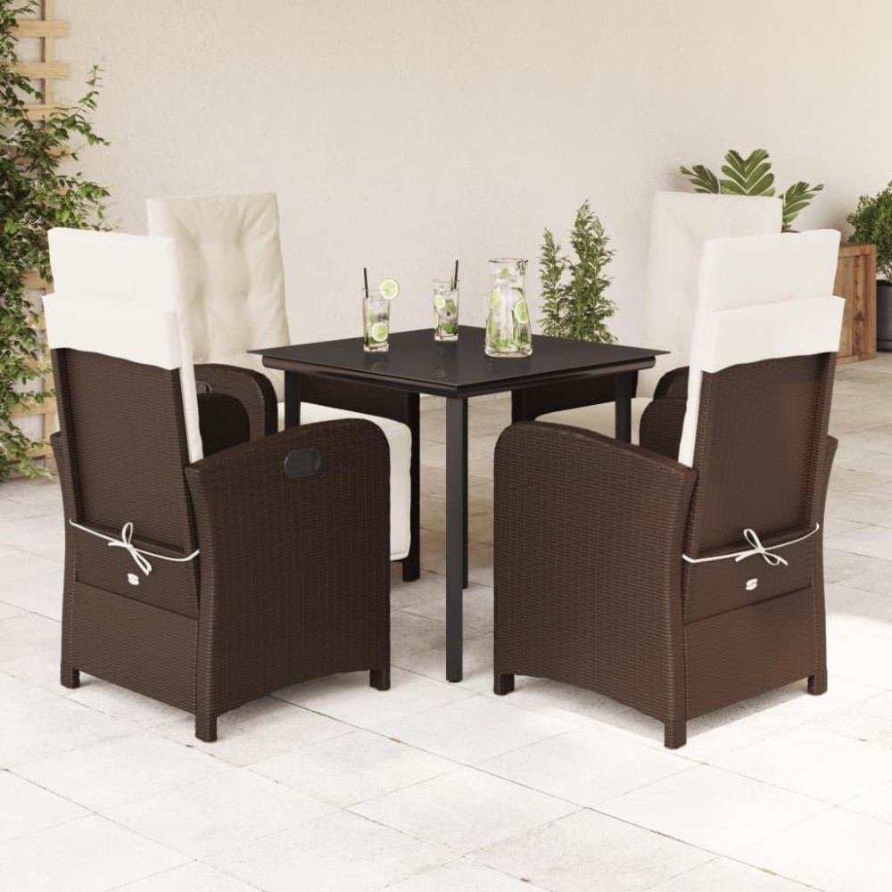 vidaXL 5 Piece Patio Dining Set with Cushions Brown Poly Rattan