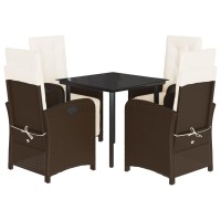 vidaXL 5 Piece Patio Dining Set with Cushions Brown Poly Rattan