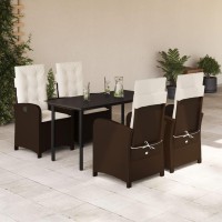 vidaXL 5 Piece Patio Dining Set with Cushions Brown Poly Rattan