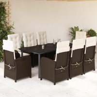 vidaXL 9 Piece Patio Dining Set with Cushions Brown Poly Rattan