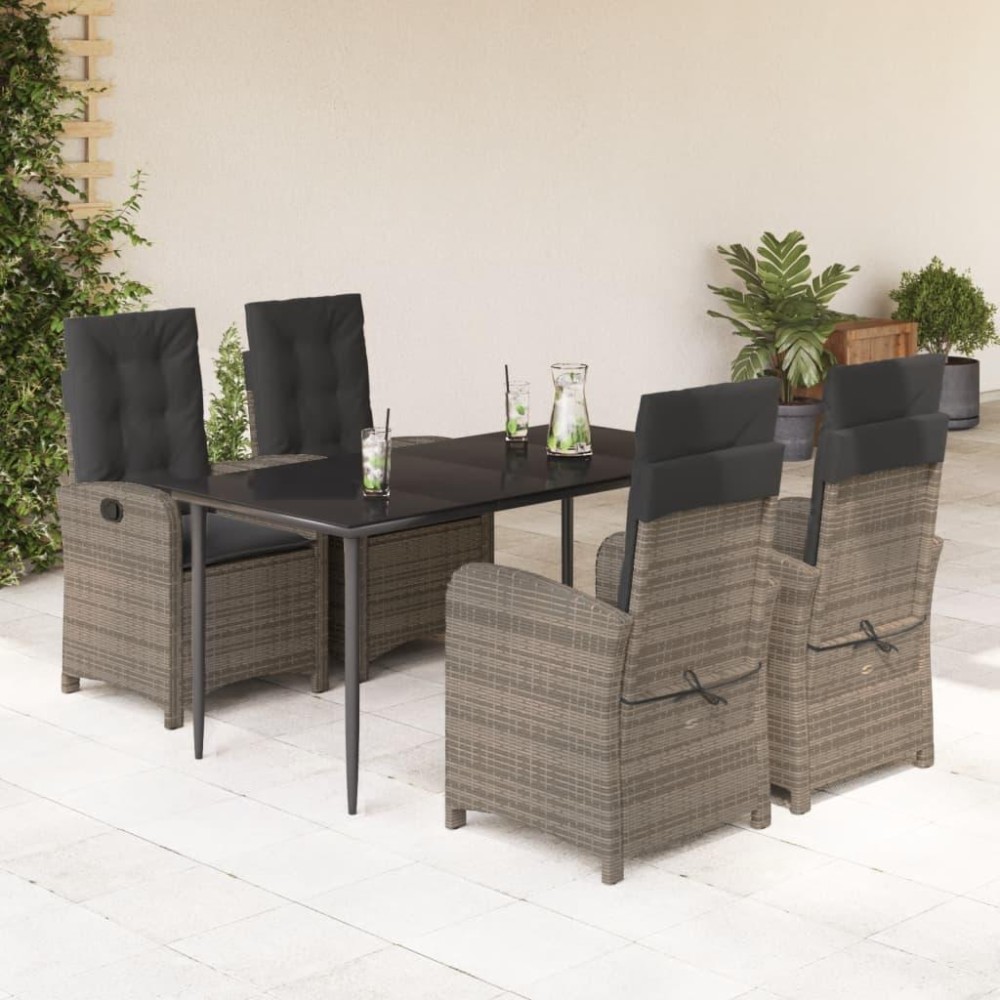 vidaXL 5 Piece Patio Dining Set with Cushions Gray Poly Rattan