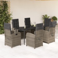 vidaXL 7 Piece Patio Dining Set with Cushions Gray Poly Rattan