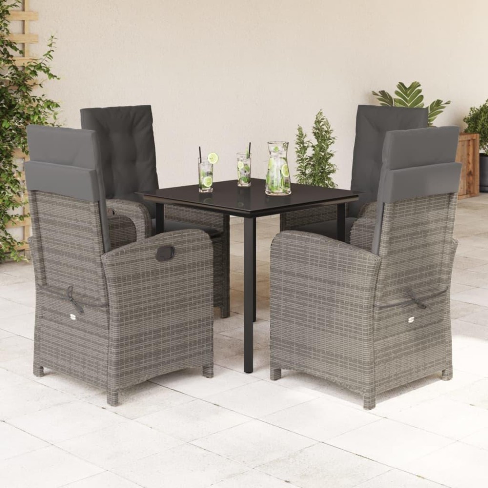 vidaXL 5 Piece Patio Dining Set with Cushions Gray Poly Rattan