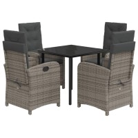 vidaXL 5 Piece Patio Dining Set with Cushions Gray Poly Rattan