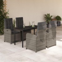 vidaXL 5 Piece Patio Dining Set with Cushions Gray Poly Rattan