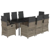 vidaXL 9 Piece Patio Dining Set with Cushions Gray Poly Rattan