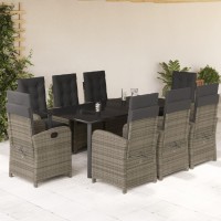 vidaXL 9 Piece Patio Dining Set with Cushions Gray Poly Rattan