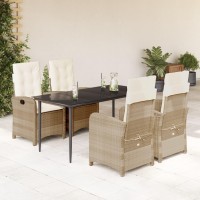 vidaXL 5 Piece Patio Dining Set with Cushions Beige Poly Rattan