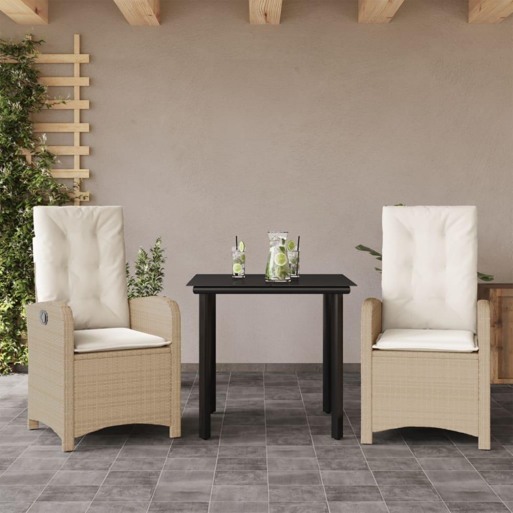 vidaXL 3 Piece Patio Dining Set with Cushions Beige Poly Rattan