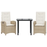 vidaXL 3 Piece Patio Dining Set with Cushions Beige Poly Rattan